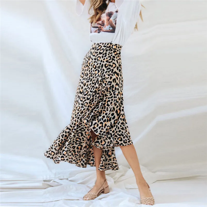 Winter Skirts Womens Leopard Print High Waist Lady Sexy Fashion Cocktail Club Long Skirt Ruffle Skirts Jupe Femme R11 (10)