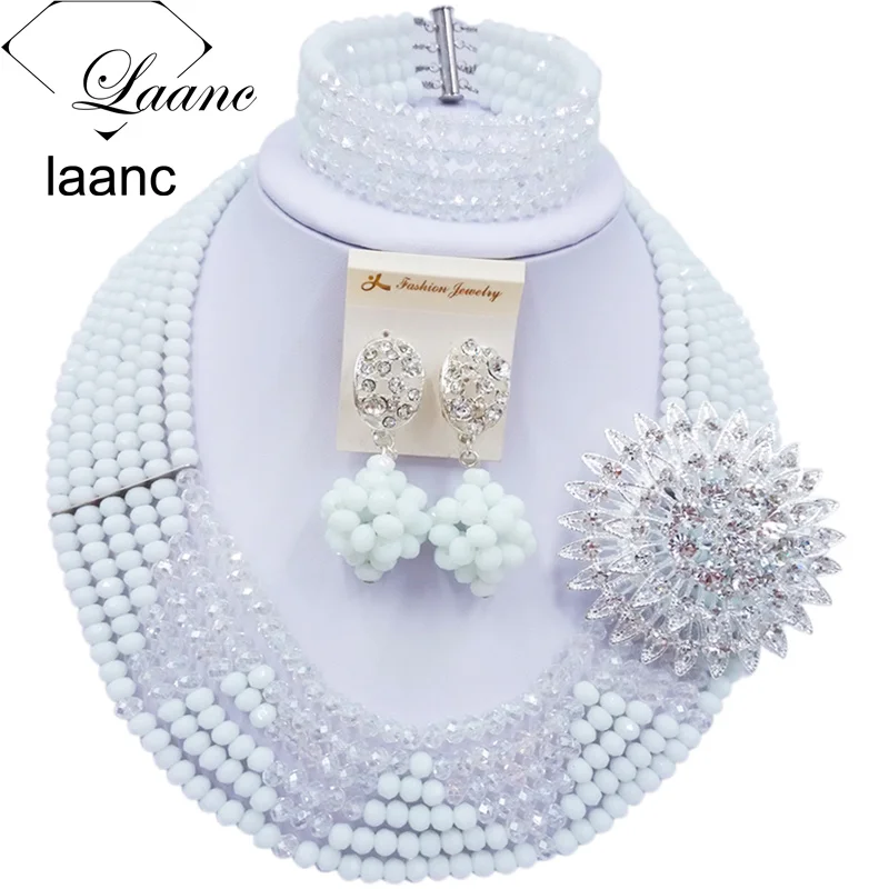 Laanc последние нигерийские Свадебные африканские бусины ювелирный набор белый