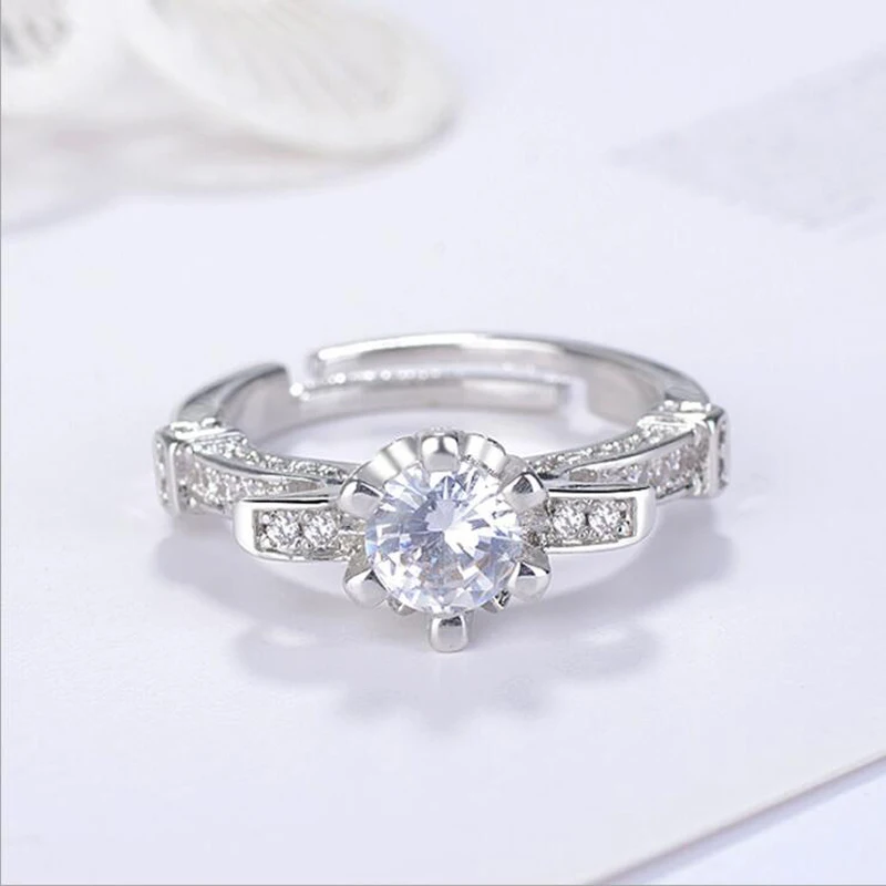 

KOFSAC New Charm 925 Sterling Silve Rings For Women Popular 6 Claws Crystal Heart & Arrow Micro-Inlay Zircon Ring Jewelry Gifts