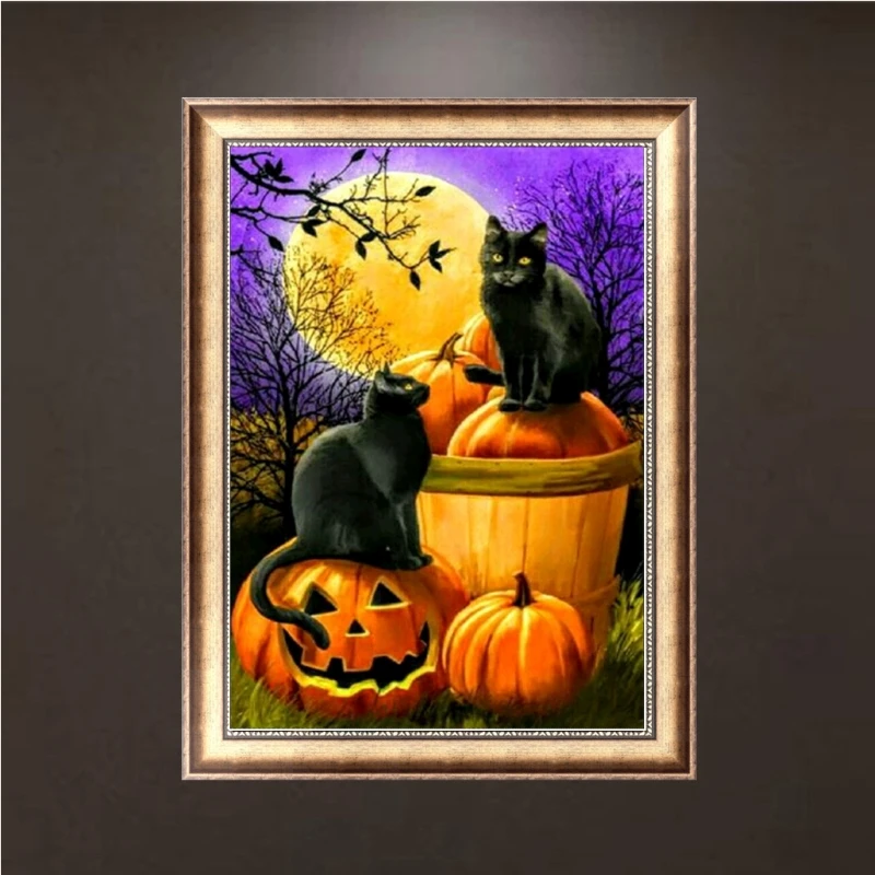

Halloween Cat 5D Diamond Painting DIY Embroidery Cross Stitch Home Decor Crafts