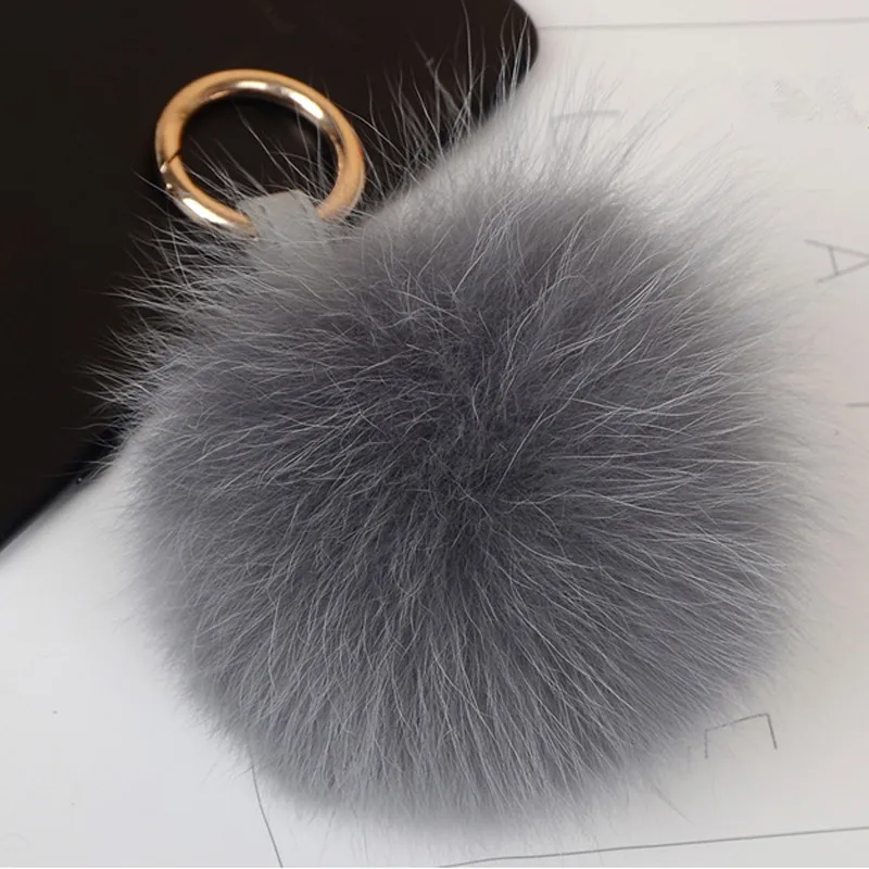 

Hot Sales 10 CM Super Round Metal Keychain Fluffy Fox Hair Bulb Leather Plush Pom Poms Ball Ornaments Car Bag Pendant Key Ring