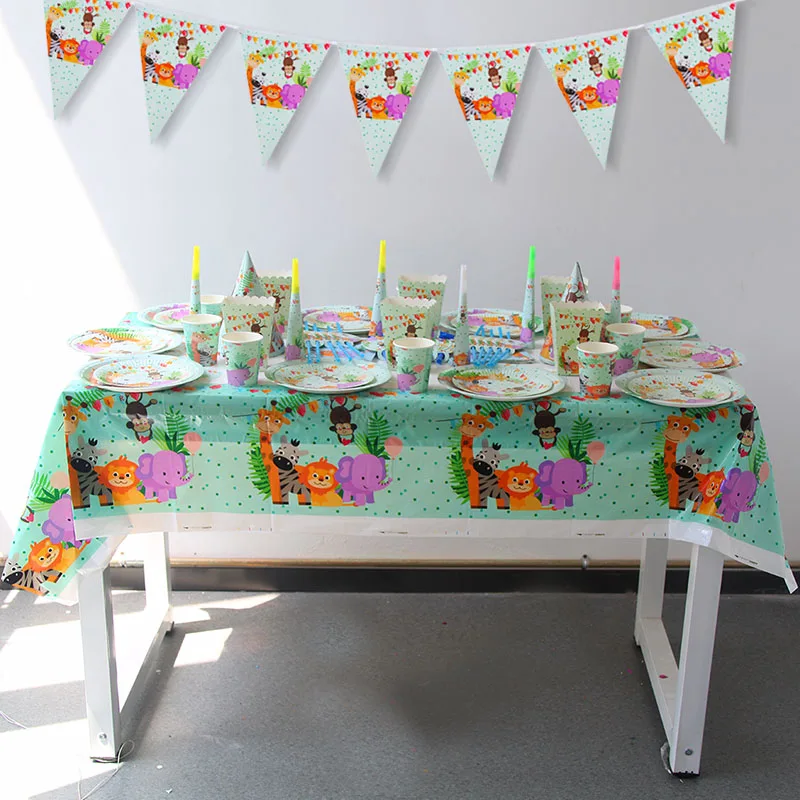 Джунгли день рождения одноразовые столовые приборы Джунгли животных одноразовые тарелки салфетки для стаканчиков Safari декоративный для Бэйби шауэра поставки