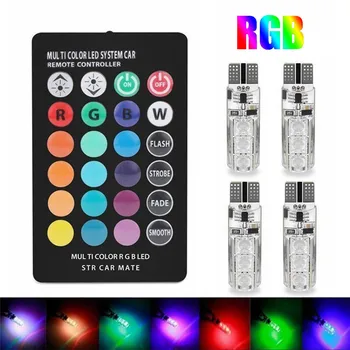

New 4Pcs T10 6SMD 5050 RGB Low Temperature Consumption High Power Colorful Auto Car Lights LED Bulbs w/ Remote Control#269513