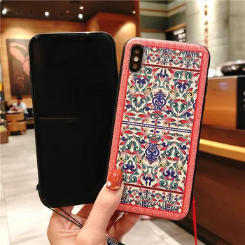 Chinese StylePhone Case For iPhone 6 6S 7 8 Plus Case Relief Flower Back Cover For iPhone 6 7 8 Plus X For iPhone 6 7 8 X Capa
