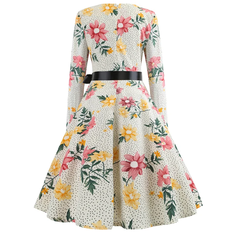 Kostlich Summer Newest Hepburn Vintage Dress Women Big Swing Dress Casual O-Neck Half Sleeve Patchwork Floral Print Dresses  (4)