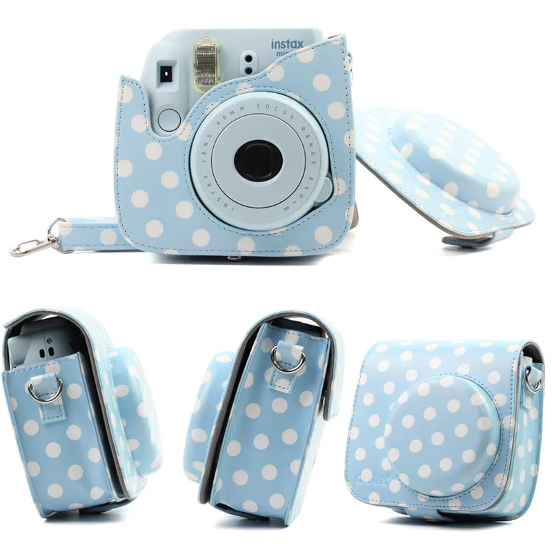 Из искусственной кожи Камера сумка чехол для фотоаппарат Polaroid в горошек сумка-мешок через плечо для ЖК-дисплея с подсветкой FUJIFILM Instax Mini 8 камер Мгновенной Печати Mini 8 s мини-9