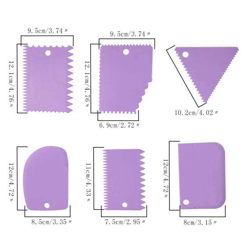 IVYSHION 3, 6 штук в партии, Пластик нерегулярные скребок для торта-торт украшения гребень с боковой шпатели выпечка инструмент помадка, кондитерские изделия резак - Цвет: 6pcs purple