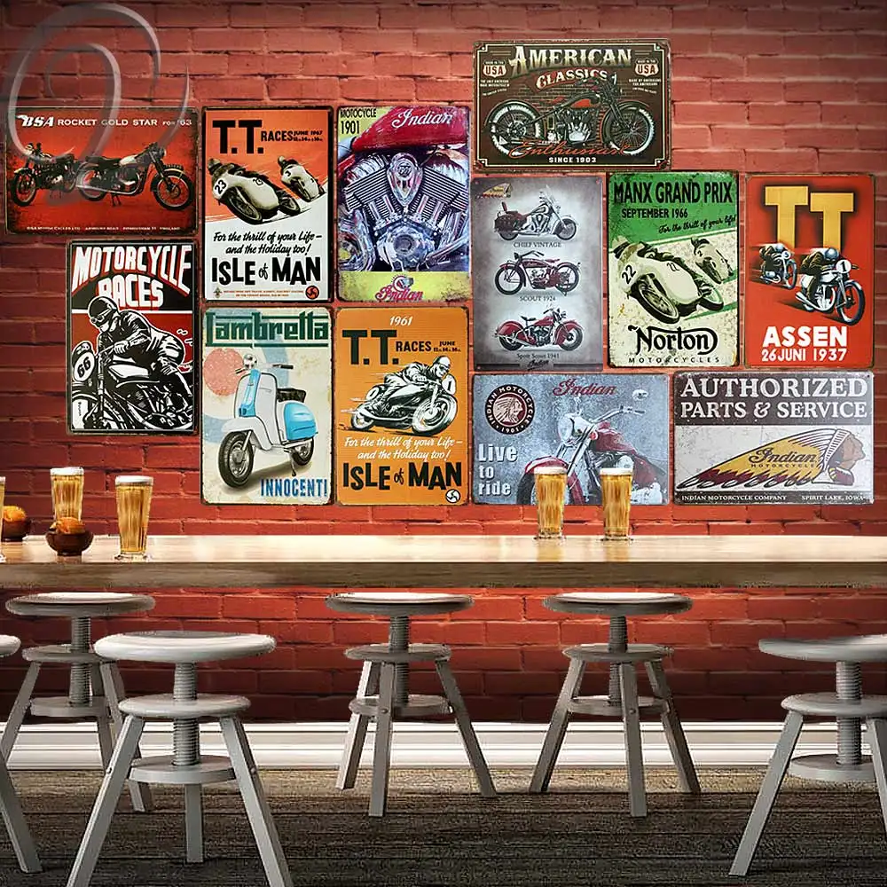 

Plaque Metal Motorcycle Indian Motorcycle Races Bar pub home Wall Decor Metal Art Poster Tin Plate Sign