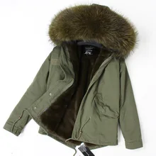 Зимняя женская куртка, пальто из натурального меха енота, воротник из искусственного меха, армейская зеленая парка, новая модная Рождественская одежда
