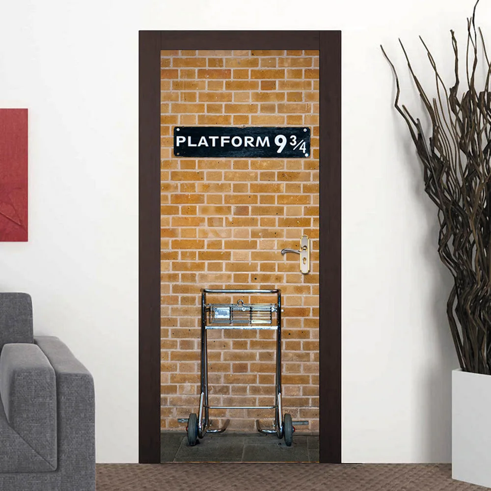 

Funlife 3D Door Mural Sticker,London 9 3/4 subway platform,wizard Self-adhensive Simulation Home Decor,Bedroom renovation