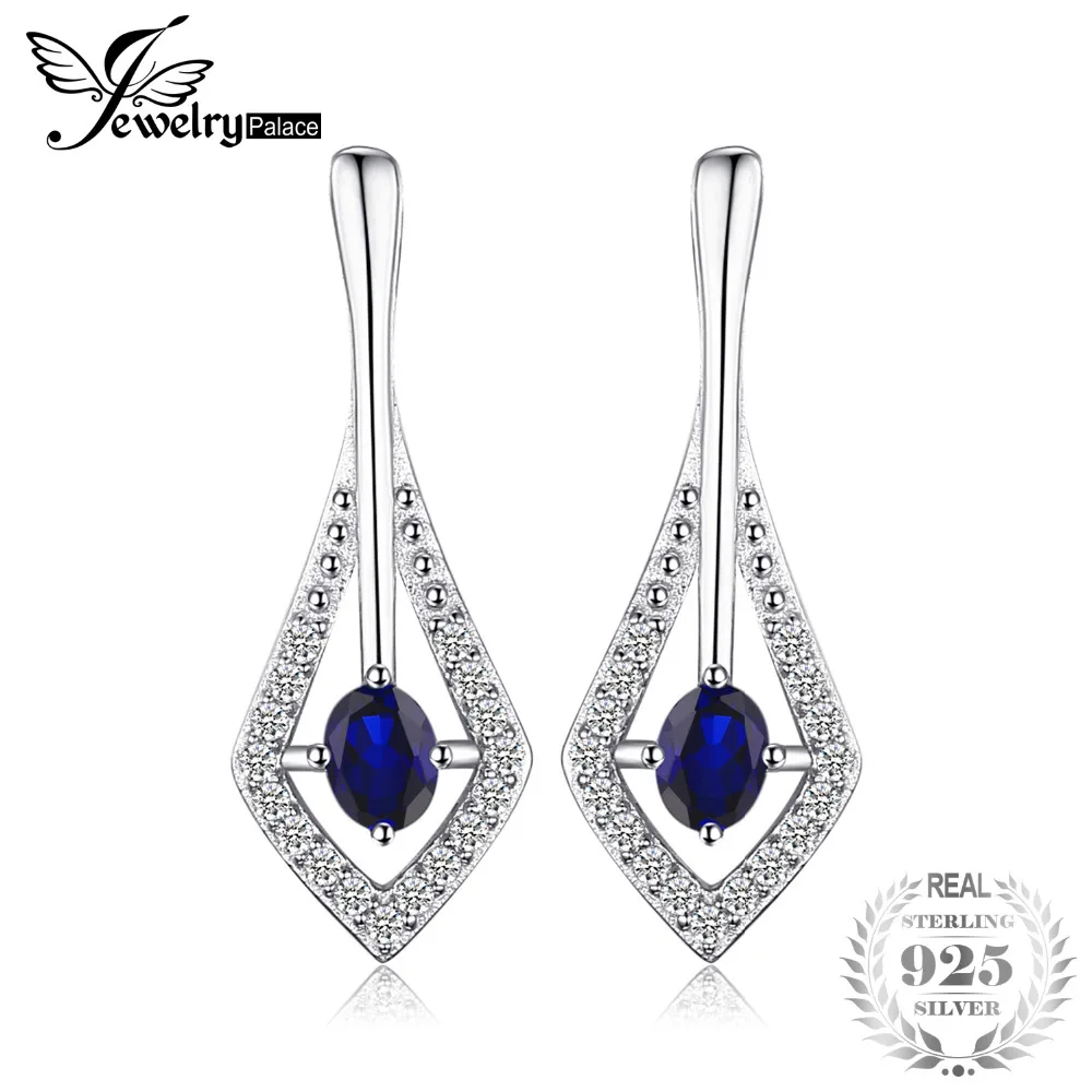 

JewelryPalace Fashion 0.6ct Oval Created Sapphire Drop Earrings For Women Genuine 925 Sterling Silver Party Vintage Fine Jewelry