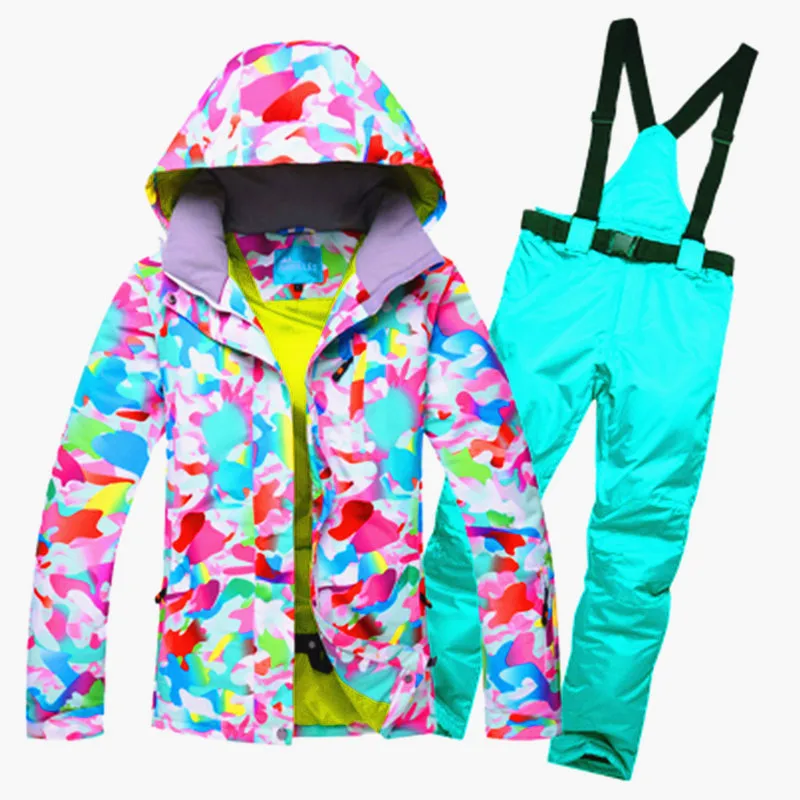 Женский лыжный костюм, зимние куртки, комбинезоны, костюм для сноуборда, комплекты для сноубординга, лыжная куртка, ветрозащитная, водонепроницаемая, сохраняющая тепло, лыжный комплект - Цвет: Sky blue