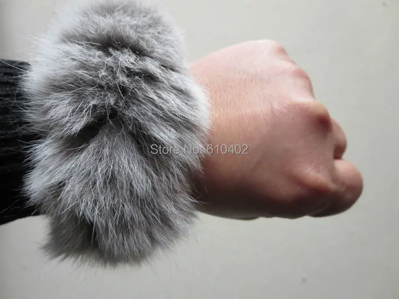 Free Shipping Real Rabbit Fur ponytail holder hair band scrunchie natural gray