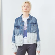 Женская джинсовая куртка в стиле пэчворк, винтажная куртка с длинным рукавом, однобортные карманы, Свободное пальто, модный стиль