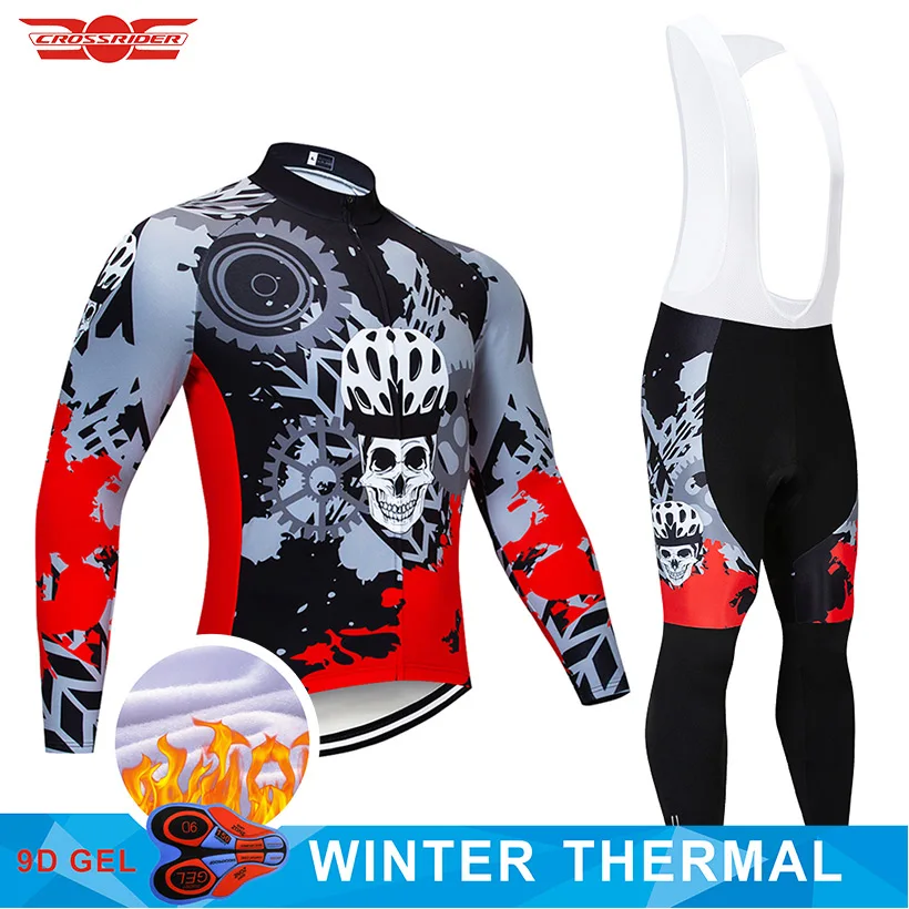 

2019 Winter Cycling Jersey 9D Pants Set MTB Skeleton Bicycle Clothing Mens Ropa Ciclismo Thermal Fleece Bike Jacket Cycling Wear
