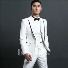 /Настроить Бальные платья высокое качество жениха костюм торжественное платье весна-осень белый свадебный смокинг+ Штаны+ жилет+ галстук-бабочка