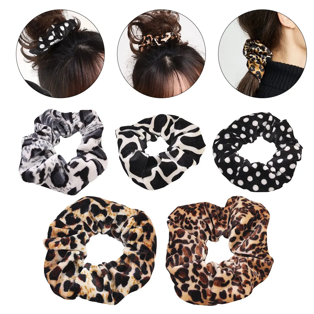 

Leopard Pattern Ladies Stretch Ponytail Hair Bands Elastic Headbands Women's Scrunchies Solid Headwear Hair Accessories