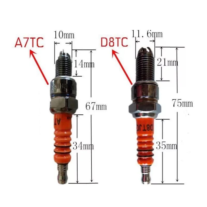 

High Performance 3-Electrode Motorcycle Spark Plug A7TC D8TC Car Auto Vehicle Ignition Adapter For GY6 50cc-150cc ATV Scooter