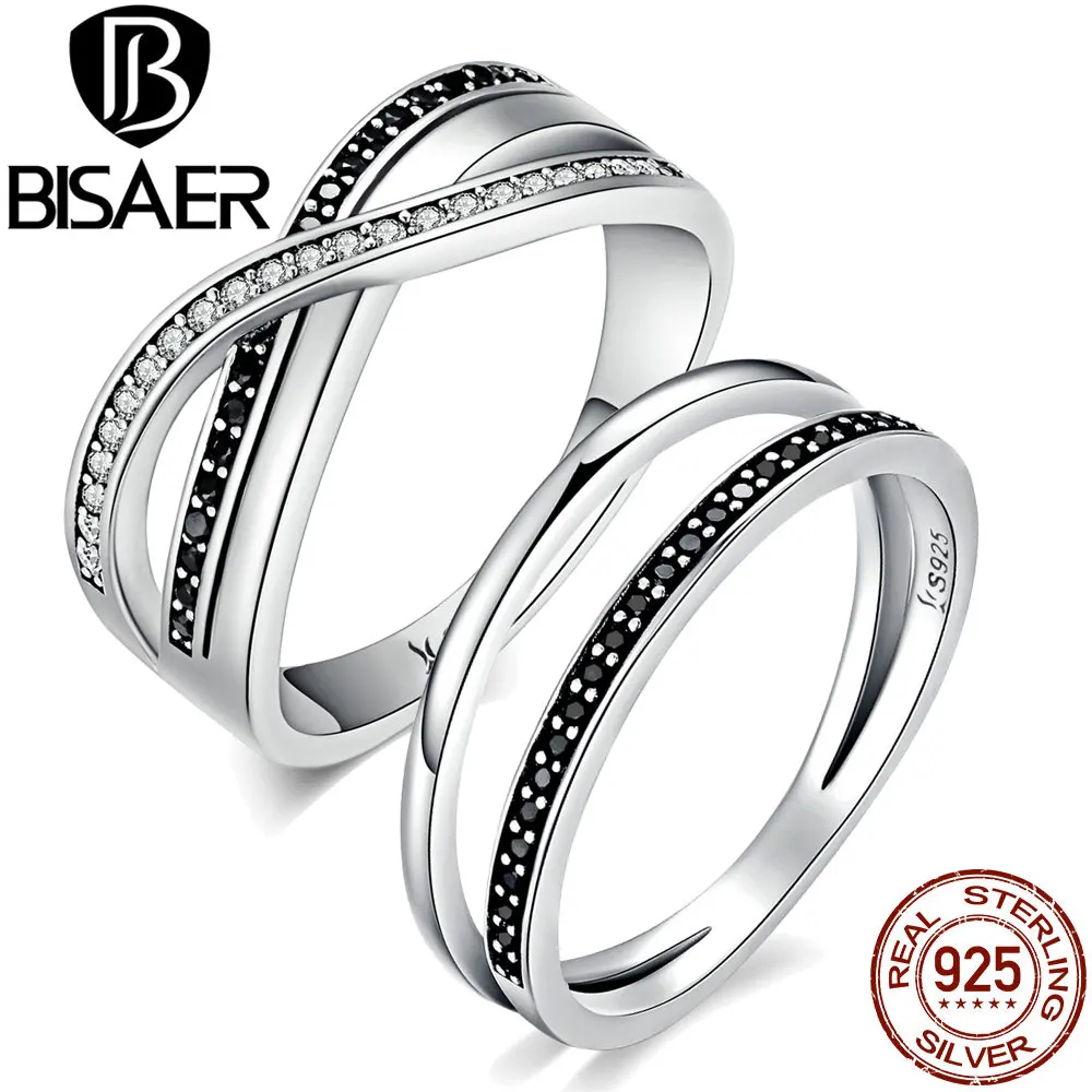 

BISAER 925 Sterling Silver Double Layers Engagement Ring Setting Irregular Finger Rings For Women Dubai Wedding Jewelry Anel