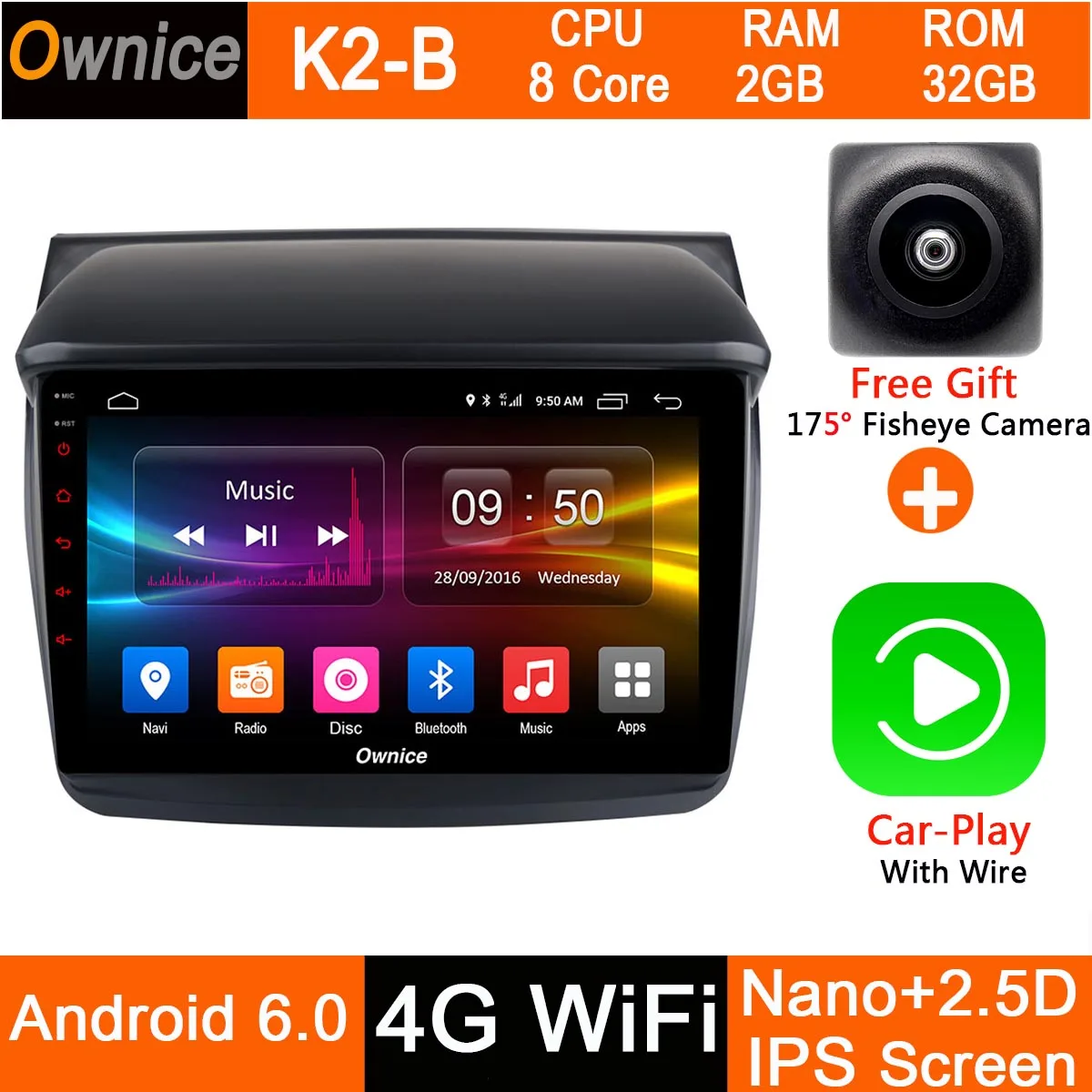 Android 9,0 1DIN " ips 8 Core 4G+ 32G автомобильный DVD gps Navi Радио для Mitsubishi Pajero Sport L200 Trion Видео Аудио CarPlay DSP ADAS - Цвет: K2-B-CarPlay