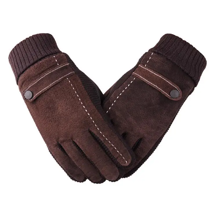 2018 Winter Men's Warm Genuine Leather Gloves for Men Outdoor Sport Riding Gloves Male Black Warm Gloves Mittens Knitted Guantes