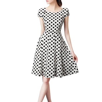 

Oioninos Woman Summer V-neck Short-sleeved Polka Dot A Line Sweet Bohemian Dress