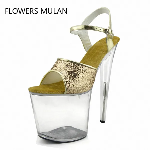

European Style New Fluorescent Leather Transparent Sole And Heel Star Model T Show High Heels Pumps Platform Sexy Lady Sandals