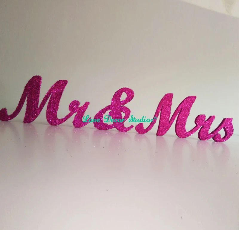 Mr Mrs Purple Glitter Wedding Sign Wedding Reception Table