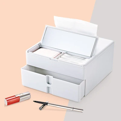 

Plastic Makeup Organizer Two-Layers Makeup Cotton Swab Cosmetic Organizer Tissue Box Makeup Storage Bathroom Table Organizer