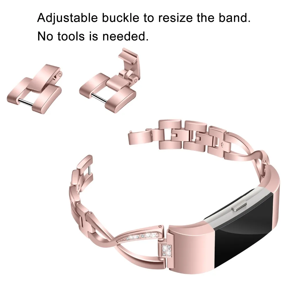 

The watch band is suitable for fitbit charge2 X style watch band with stainless steel and metal diamond