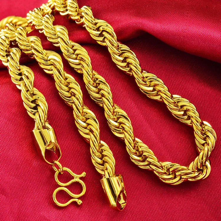 

simple fashion, men's yellow gold filled necklace explosion models 23.6 twisted rope knotted link chain jewelry