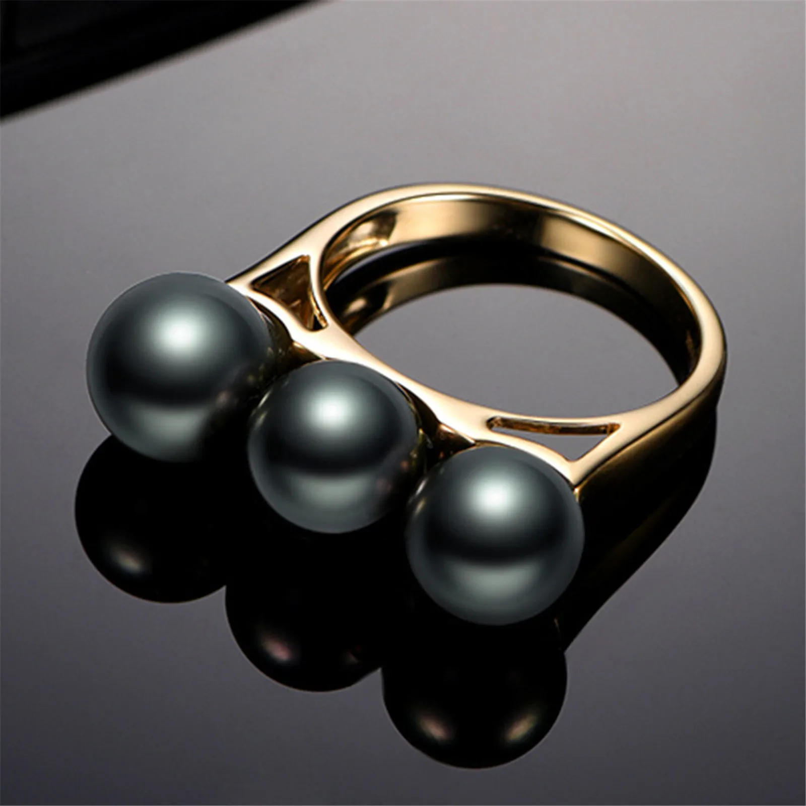 

Fashion Jewelry Size 6/7/8/9/10 Women's Yellow Gold Color Pearl Rings Wedding Party Gift J011