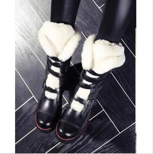 

Retro Women's Hiking Mid Calf Boots Fur Lined Warm Winter Snow Shoes Leather Hot C56