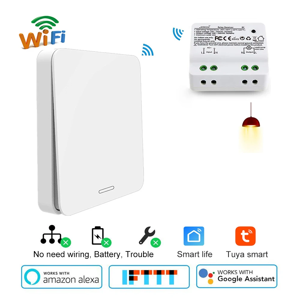  Wifi Smart switch 2500W wifi relay timer switch RF433 kinetic self-powered Voice Control work with  - 32992364595