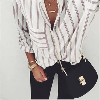 

2017 New Striped Blouse Women Blusas Loose Slim Fit Long Sleeve Women's Shirts Fashion Top All Match For Women's Blouses