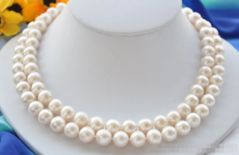 

FREE SHIPPING ****** z5413 natural 2row 18" 11mm round white freshwater pearl necklace