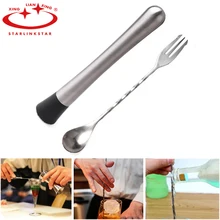 Барная посуда для коктейлей Mojito Muddler+ ложка Набор DIY напиток пестик для фруктов измельченный лед барный пестик ложка из нержавеющей стали