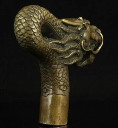 Pure Copper Brass Grandpa Good Lucky China Old Handwork Carving Bronze Dragon Statue Cane Head Walking Stick 3