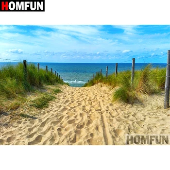 

HOMFUN Diamond Painting "Ocean Beach" Cross Stitch Custom Photo Diamond Embroidery Square Round Drill Home Decor A08445