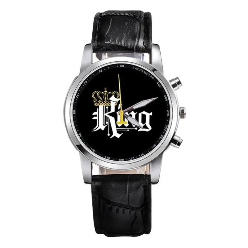 New King Queen Leather Watches Women Lovers Quartz Watch Men Brand Luxury Wristwatch Female Male Quartz Lover`s Watches - Цвет: King Black