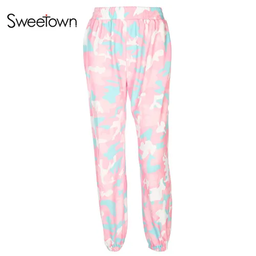 pink Sweetown, женские,, модные, брендовые, Pantalon Femme, розовые, камуфляжные, спортивные штаны, трикотажные, женские, s, брюки, повседневные, свободные, женские штаны - Цвет: pink