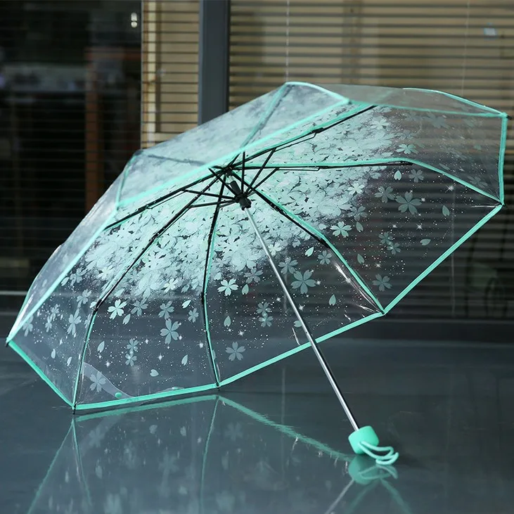 Модный прозрачный зонтик Сакура зонтик дождь женский Романтический складной Классический Вишневый зонтик прозрачный Цветочный зонтик - Цвет: 03