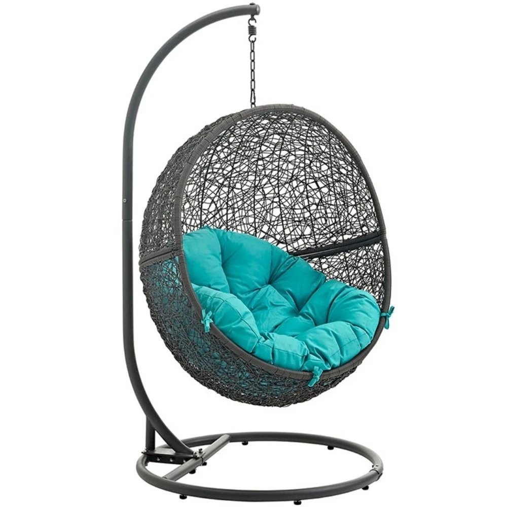 Hide Outdoor Patio Swing Chair With Stand, Gray Turquoise