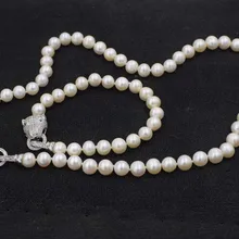 Один комплект, округлый браслет из пресноводного жемчуга, 8-9 мм, леопардовая застежка, Натуральные Бусы,, 18 дюймов, леопардовая застежка, FPPJ