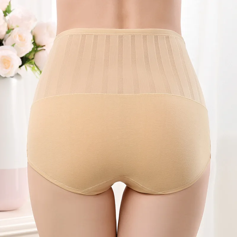 Women cotton Underpant High Waist Breathable Trigonometric Panties Plus Size Female Underwear Body Shaping Jacquard Briefs