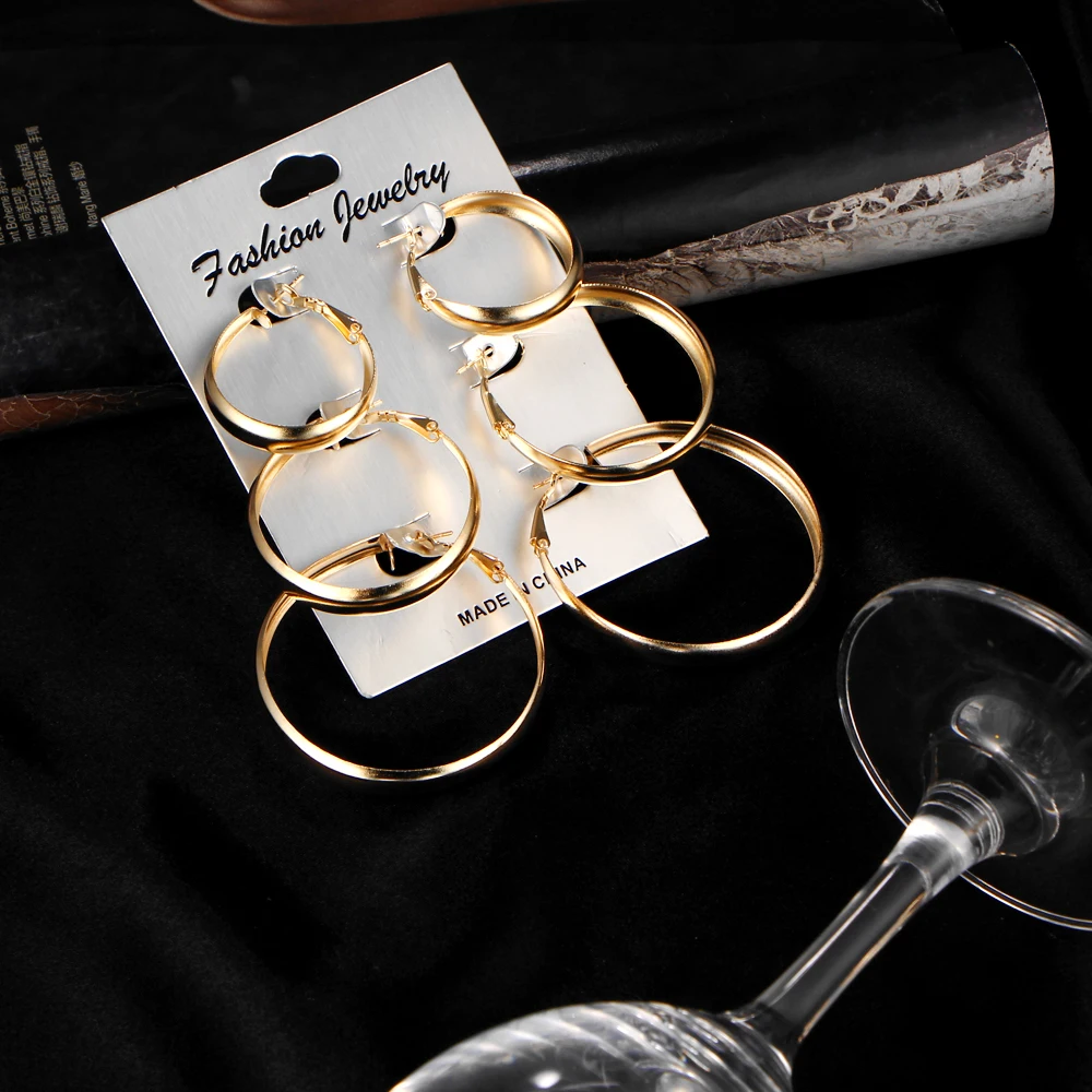 IF ME Новые 3 пары/набор большие круглые серьги-кольца для женщин золотые и серебряные ювелирные изделия Bijoux ультрамодные Эффектные серьги