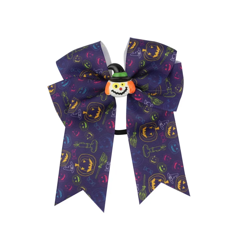 Fashion Cute Printed Cheer Bow for Girls Grosgrain Ribbon Large Hair Bow With Elastic For Girls Hair Accessories (17)
