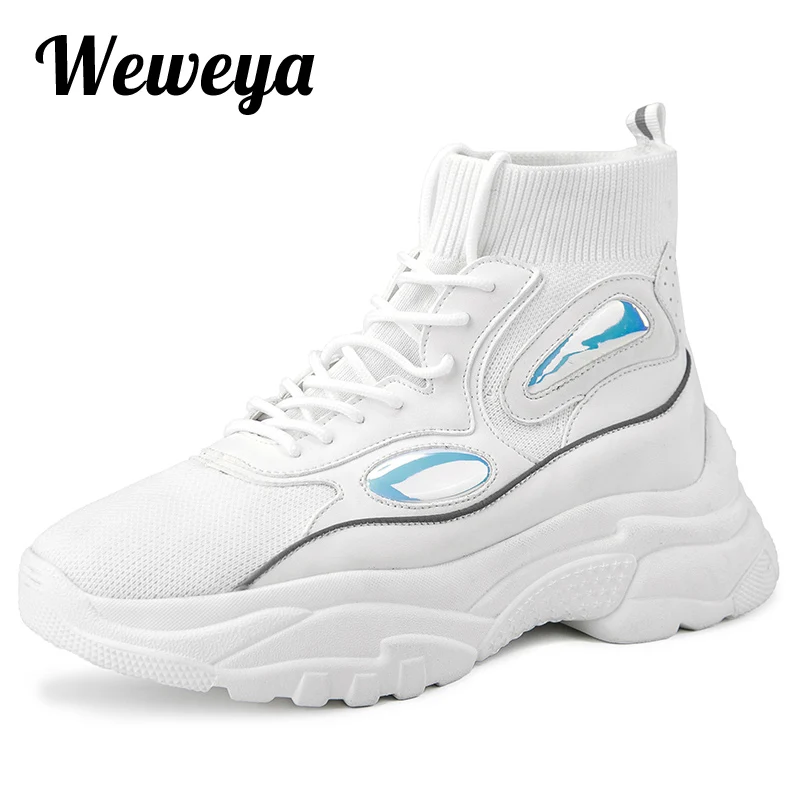 Кроссовки Weweya на высокой платформе унисекс толстая блестящая обувь