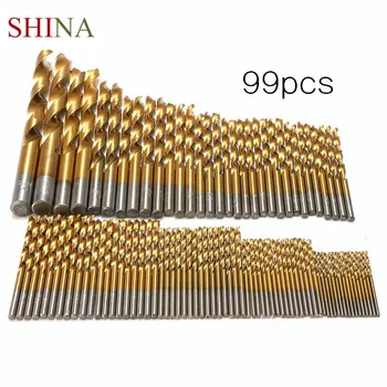 

Shina 99pcs HSS4214 Rolled Titanium Twist Drill Bits 1.5-10mm Set Tool Metal Wood Hole Sow Wood Plastic Hole Opener