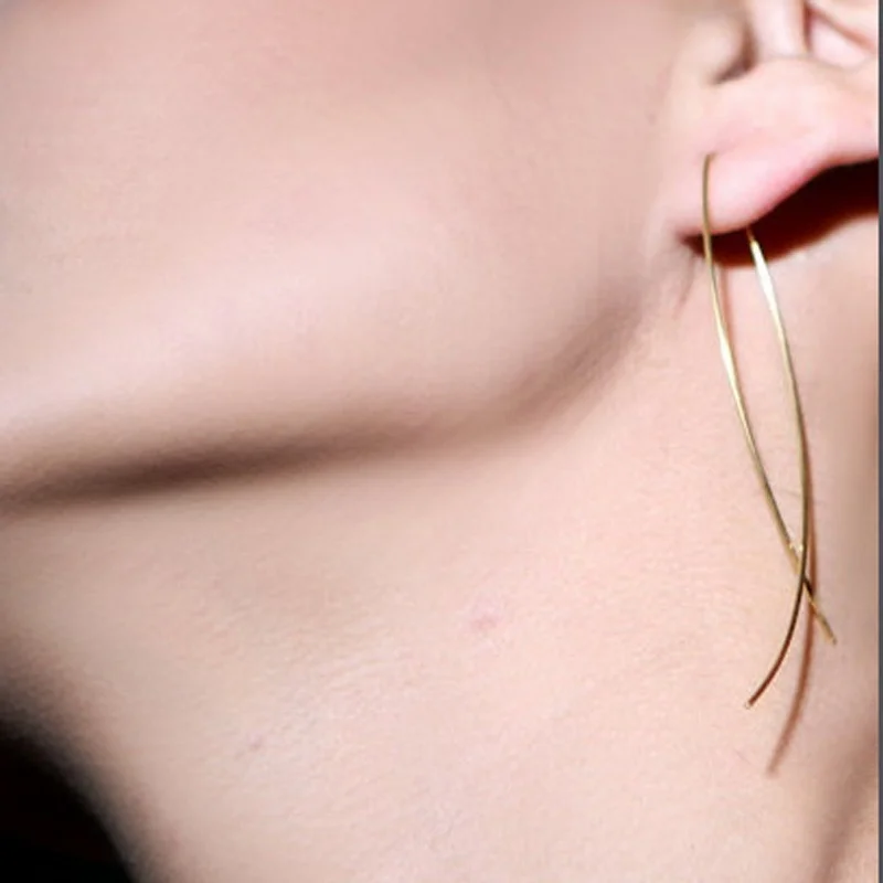 

Thread Threader Earring ,Silver Gold Filled Open Hoops, Wire Form Earrings Layered and Long Chain Earring